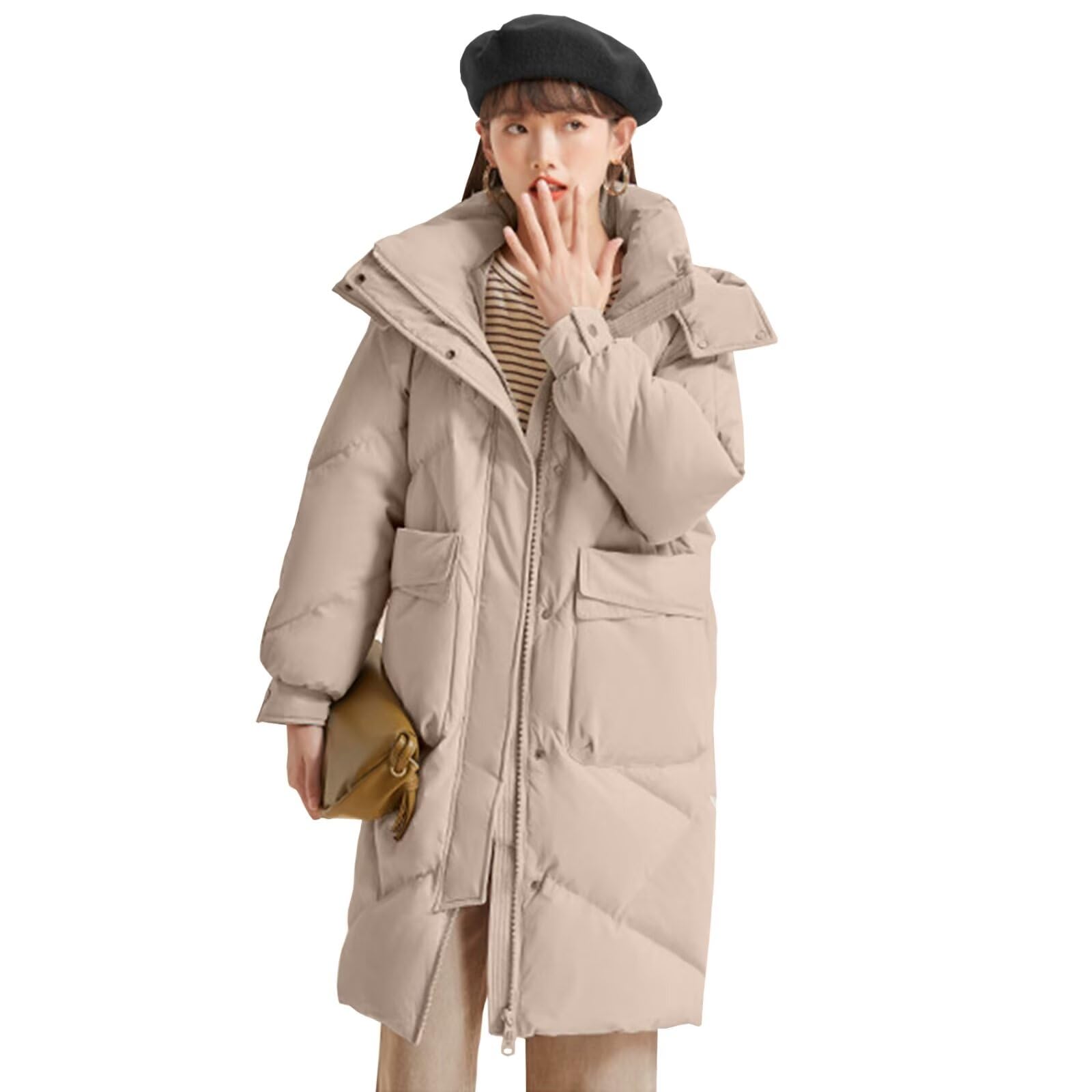 ロングダウンコート レディース ベンチコート 冬 中綿 防寒 厚手 無地 フード付き 暖かい カジュアル 通勤 通学