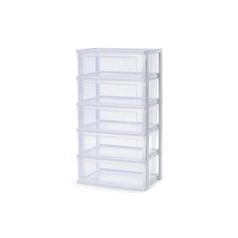 即納アイリスオーヤマ チェスト ワイド 5段 製 簡単組み立て 幅53奥行き38高さ963 ホワイトクリア プラスチック天板 NSW-545