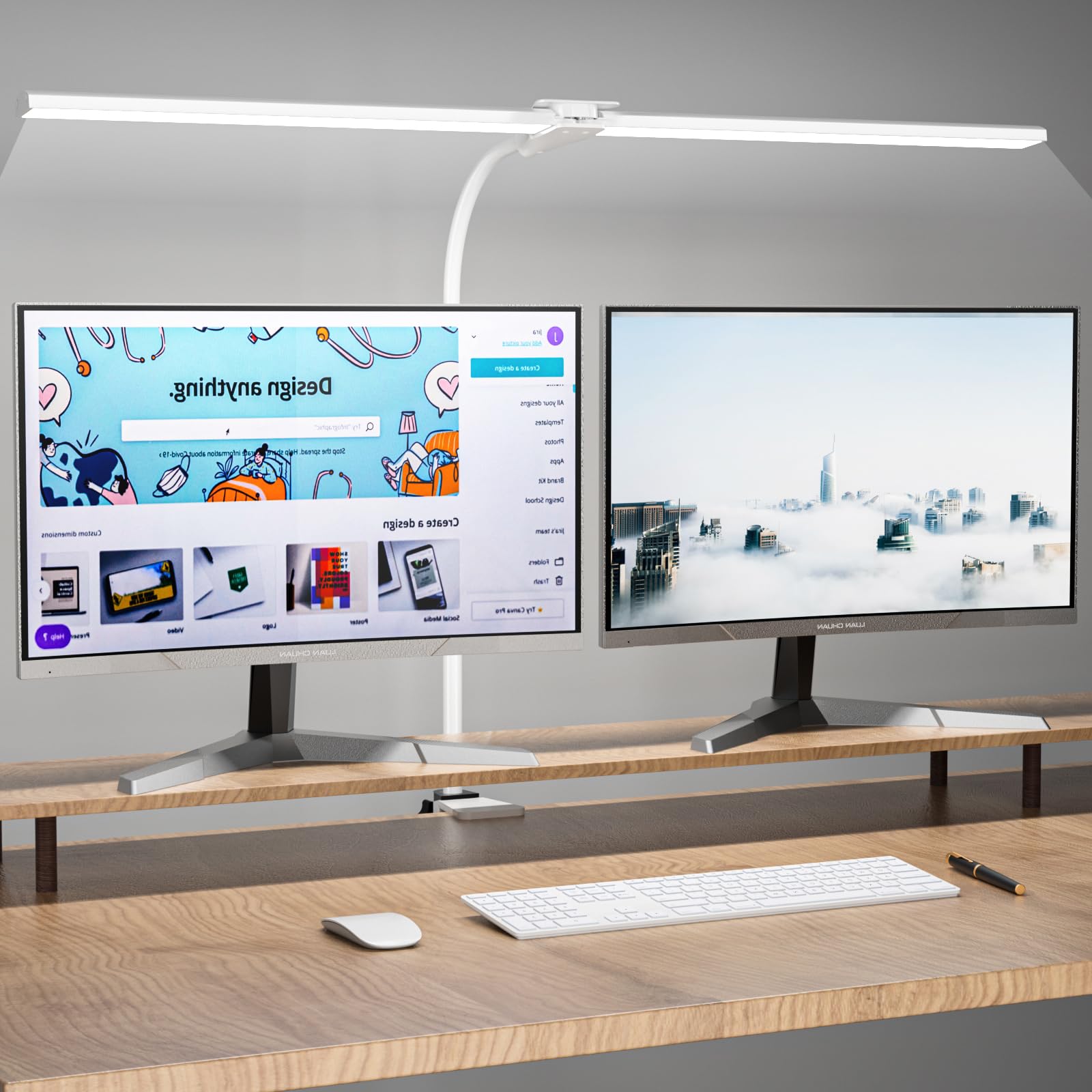 Wobane デスクライト LED 1800lm 目に優しい 電気スタンド【80cm幅ダブル光源5段階調色無段階調光Ra95高演色性】明るい デスクスタンド おしゃれ 卓上ライト クランプ式