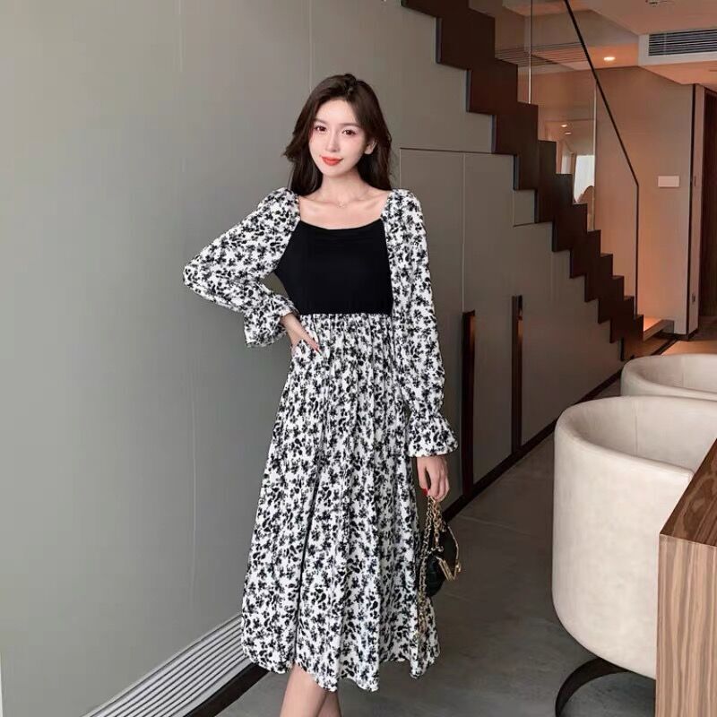 ワンピース レディース ロングスカート フレアスカート ロング丈 ロング 袖あり 長袖 ボリューム袖