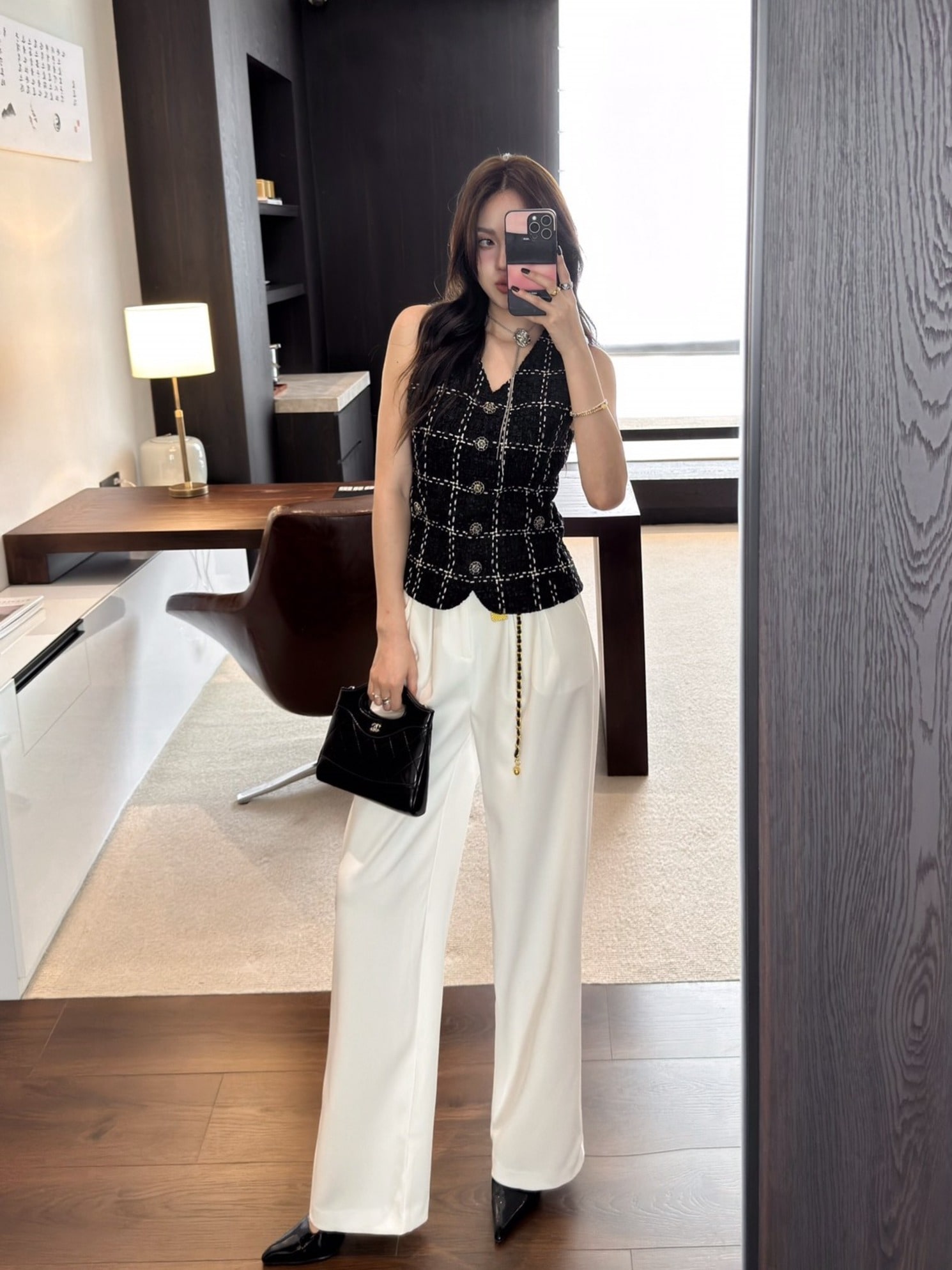 (2color) ゴールドチェーンベルトスラックスパンツ