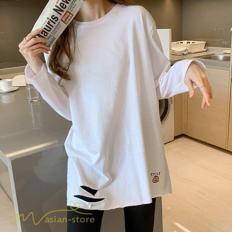 レディース 新作 カットソー トップス おしゃれ ロンT ワイドTシャツ 長袖 カジュアル白い鶴の海