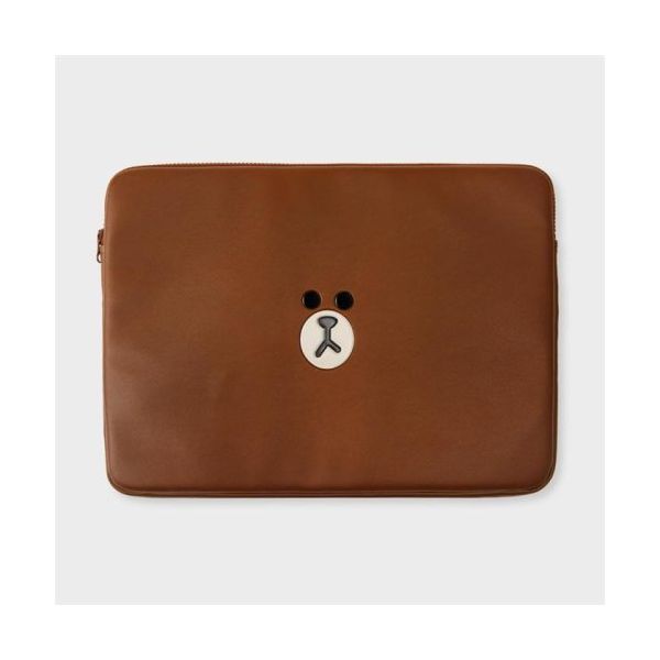 LINE FRIENDSラインフレンズブラウンレザーライクスクエアノートパソコンポーチ16インチ