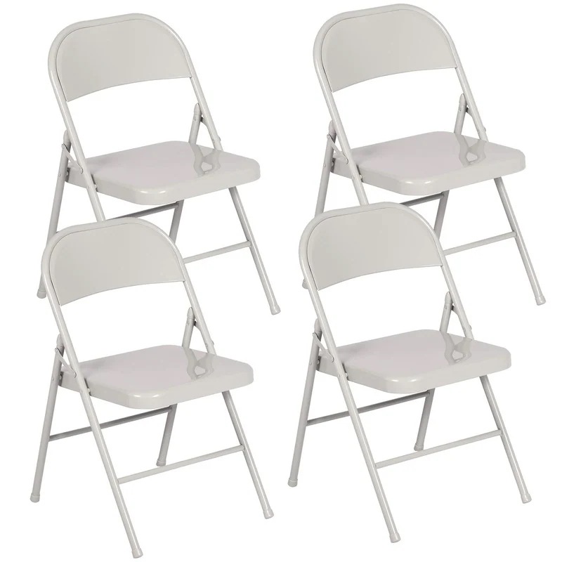 折りたたみチェア パイプ椅子 【4脚セット】 ブルー 座面高42.5cm 耐荷重160kg 背もたれ付き スチールフレーム 軽量 持ち運び 完成品 ダイニング アウトドア イ