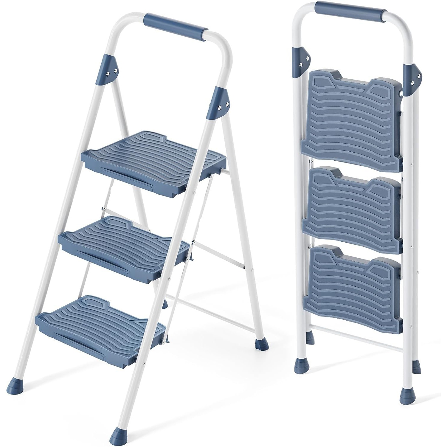 脚立 3段 踏み台 折りたたみ おしゃれ カラフル はしご アイアン 耐荷重400KG 手すり付き 滑り止め 安全 頑丈 耐久性 軽量 持ち運び 収納が簡単 多機能 屋内 屋外 ブルー