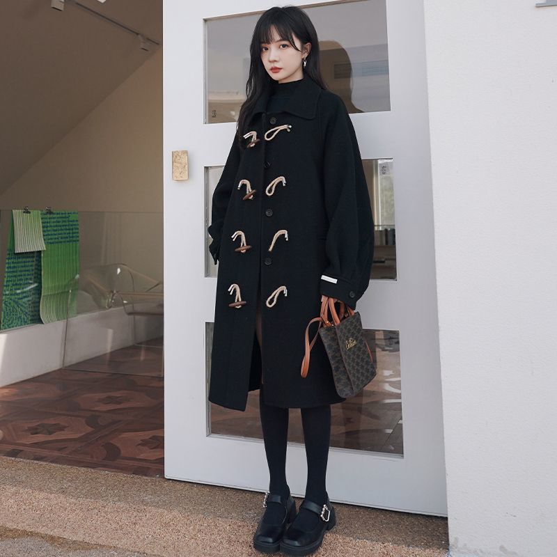 ブラック 港風 レディース 厚手 ロング丈 コート 百掛け デザインセンス 品質 ツイード ロングチェスターコート