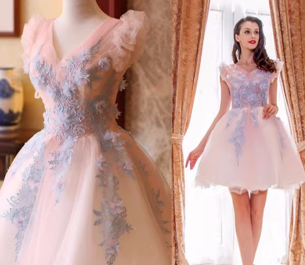カラードレス ウェディングドレス ショート丈 パーティードレス 花嫁 ショートドレス 簡約 結婚式 二次会 レース お呼ばれ 挙式 姫系
