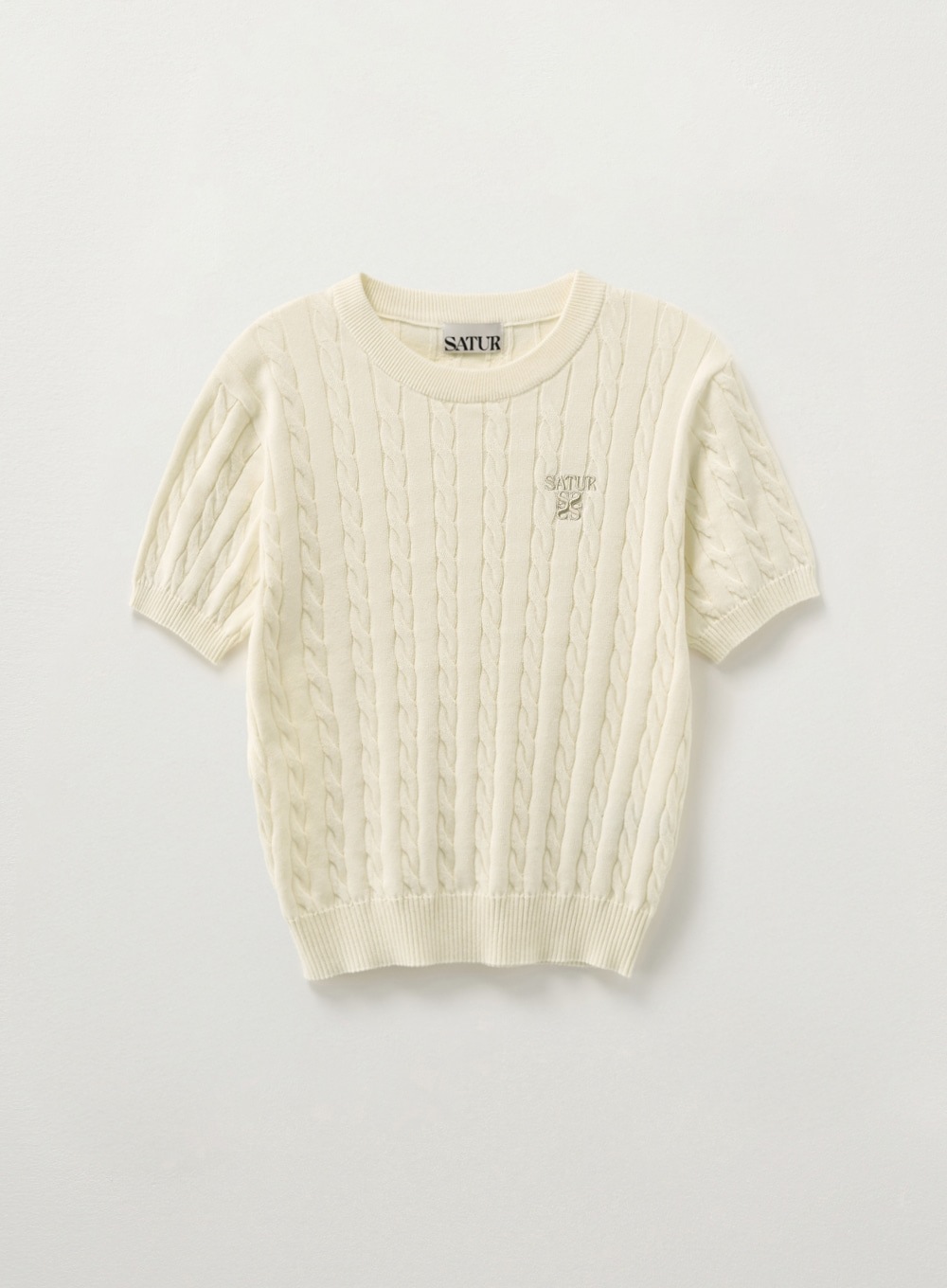 【SATUR】 (W) CABLE CREW NECK HALF KNIT : CREAM