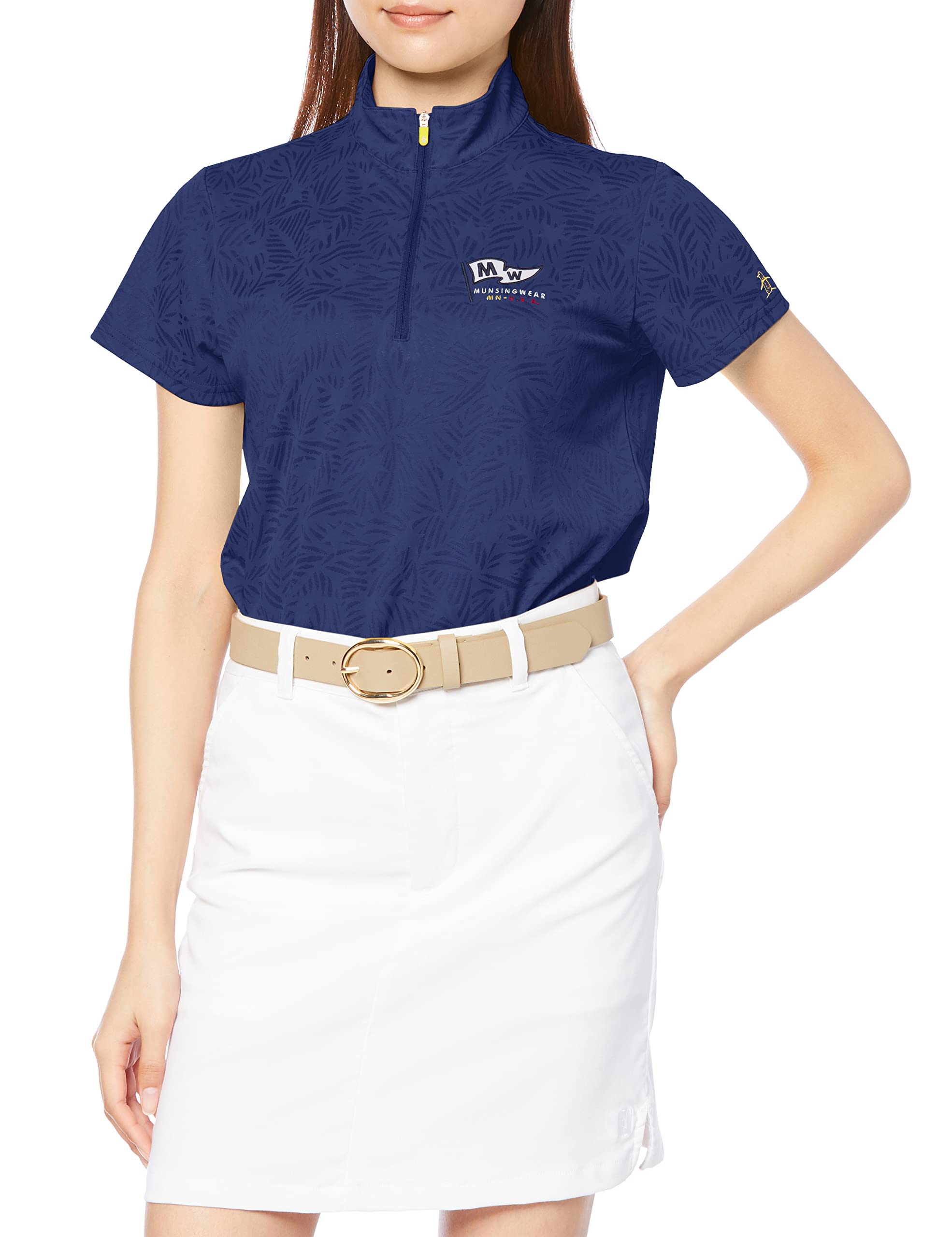 [マンシングウェア] 22年春夏モデル ゴルフ 半袖シャツ ハーフジップ ジャガード レディース