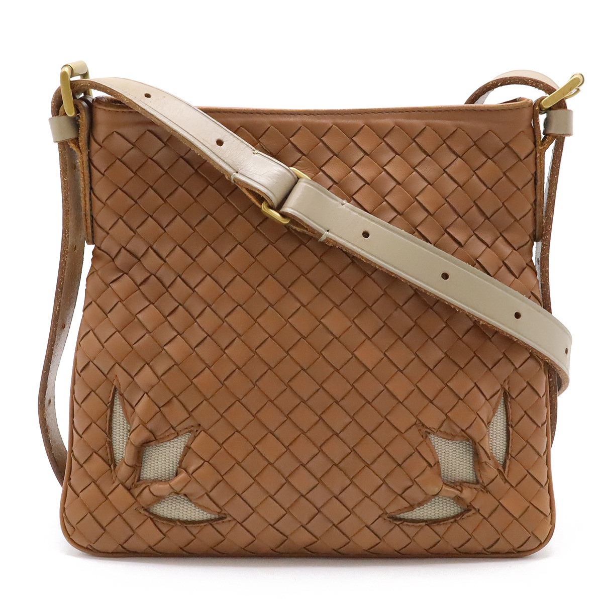 イントレチャート カットワーク ショルダーバッグ ポシェット 斜め掛け レザー ピンクブラウン系 17002