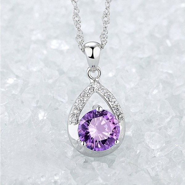 天使の涙 ネックレス レディース アメジスト 紫水晶 1.88ct 大粒 プラチナ仕上げ