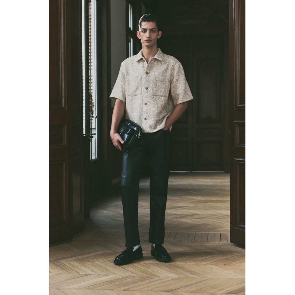 H&M レギュラーフィットツイードシャツライトベージュメランジ