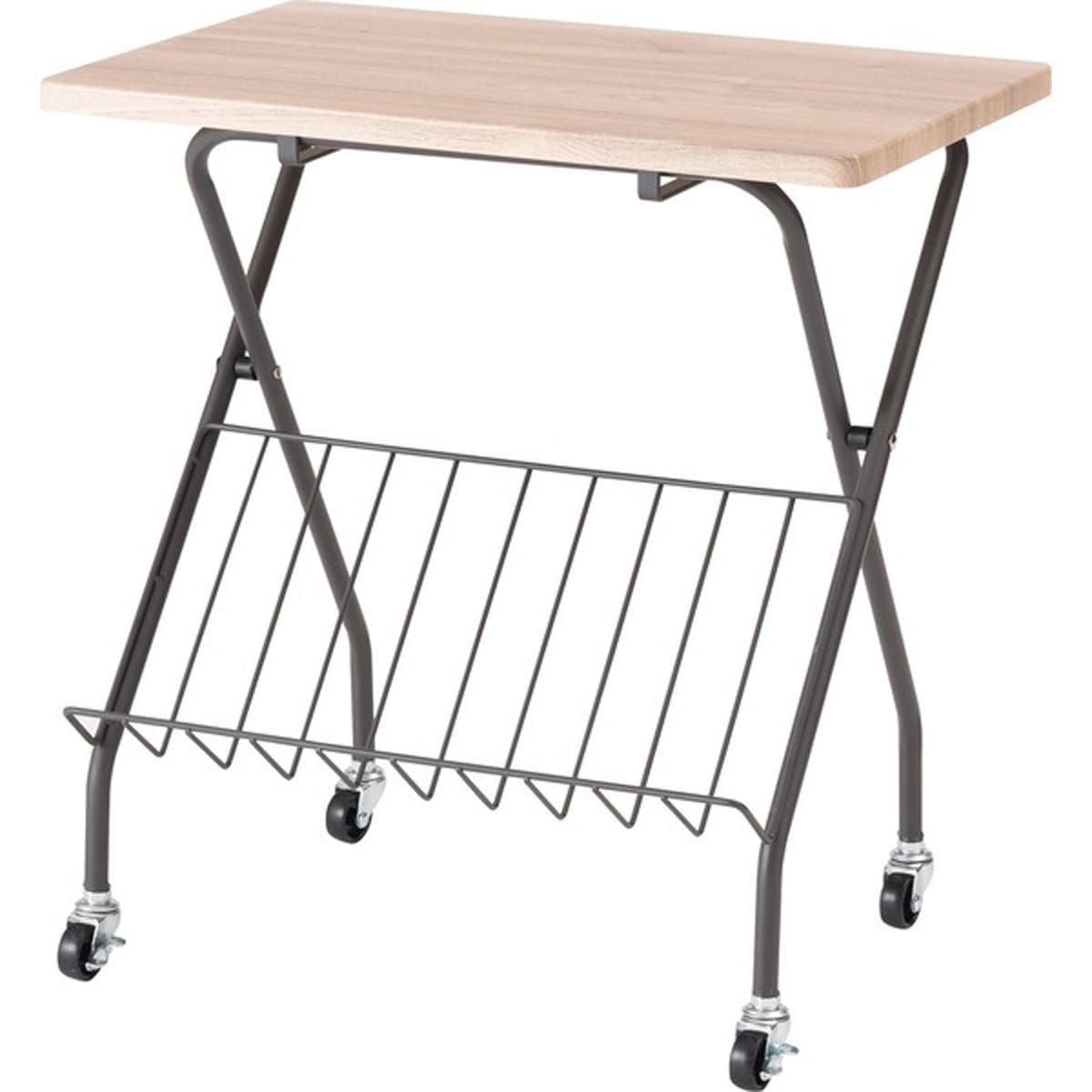 フォールディングサイドテーブル 折りたたみ式テーブル テーブル フォールディング キャスター付き 収納 飾り棚 移動 転がる おしゃれ 木目調 スチール 高さ47cm キッチン 作業デスク シンプル