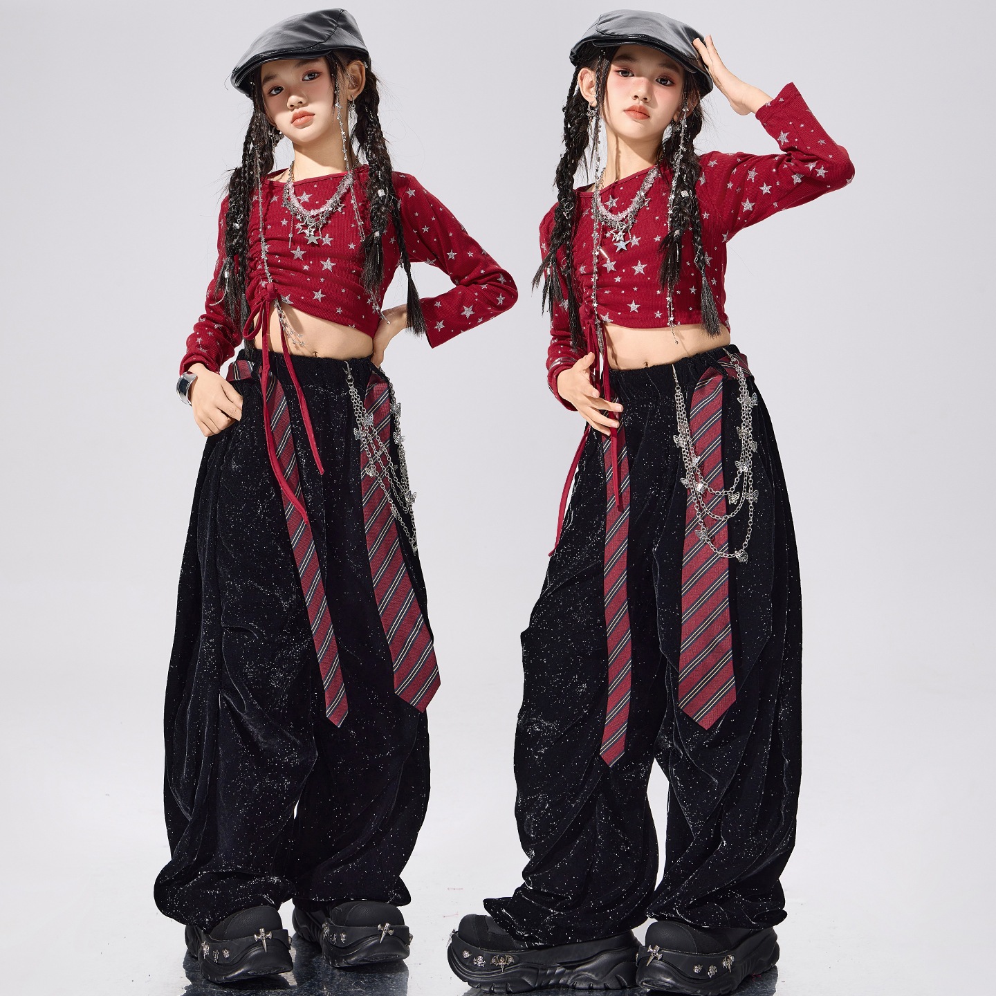 クールガール クロップトップス 女の子用ジャズダンス衣装トレンディでファッショナブルな子供用ジャズストリートダンスパフォーマンス衣装女子グループのショーケースクールでセクシーな元旦パフォーマンス