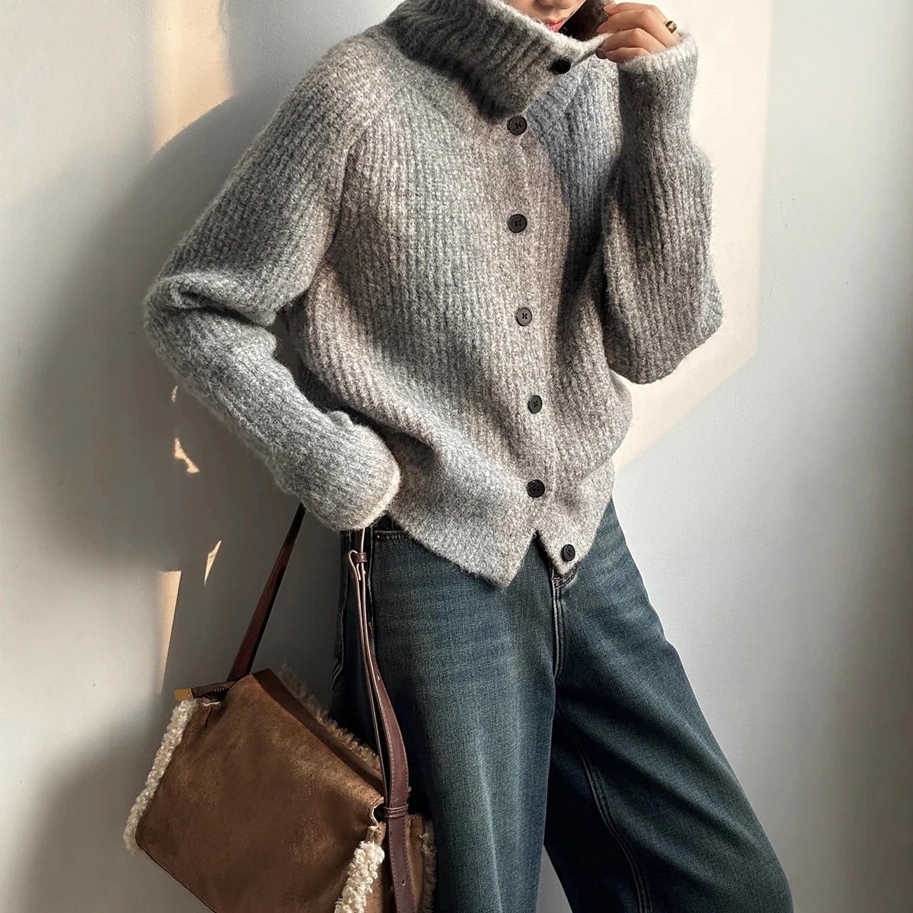 保暖ニット 配色 ック 急速出荷無料 シングルボタン ソフト