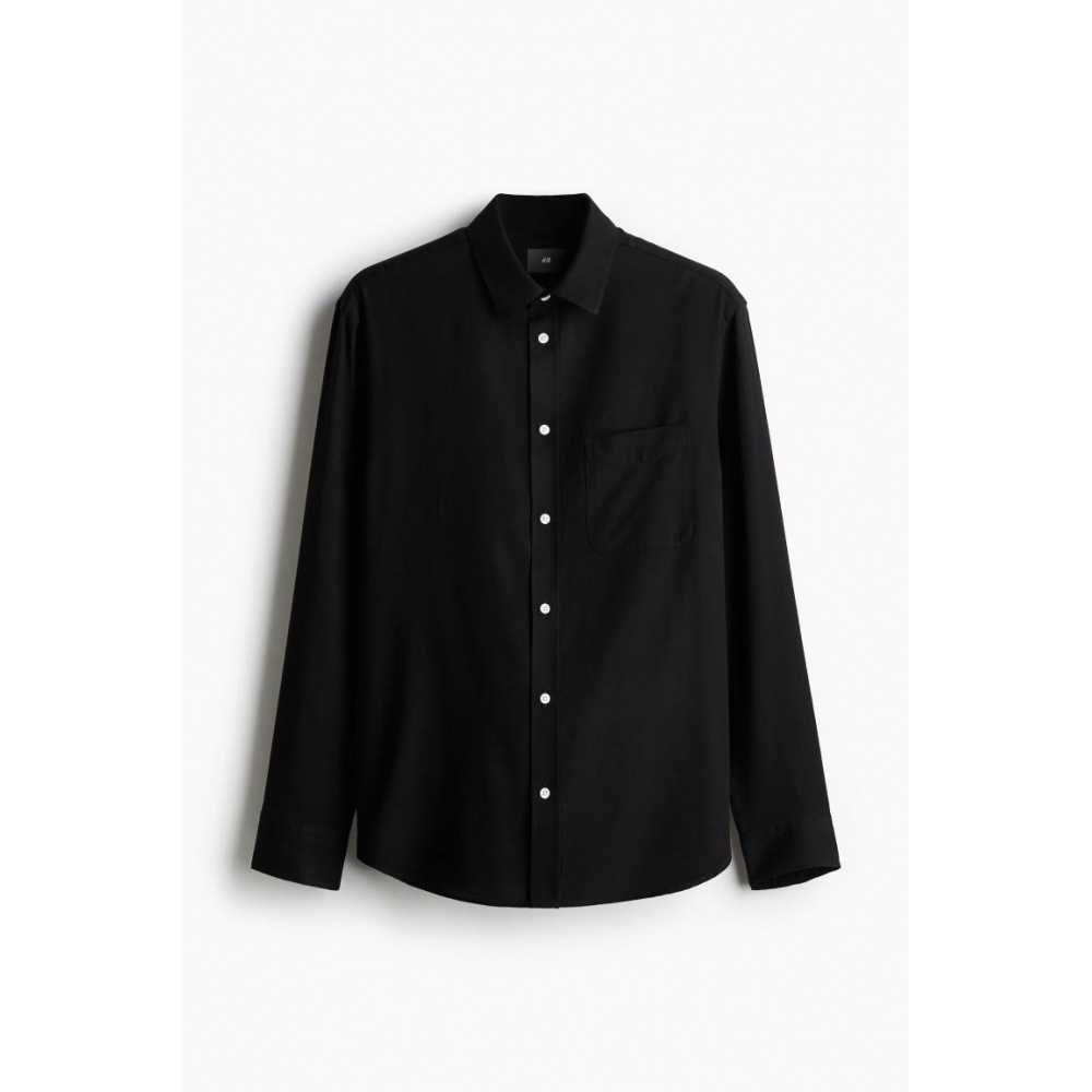 H&M リヨセルブレンドシャツレギュラーフィットブラック