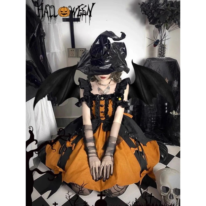 ハロウィーンカボチャダークリトルウィッチjskドレス魔女ロリータかわいいスウィートプリンセスドレス和服コスチュームコスチューム