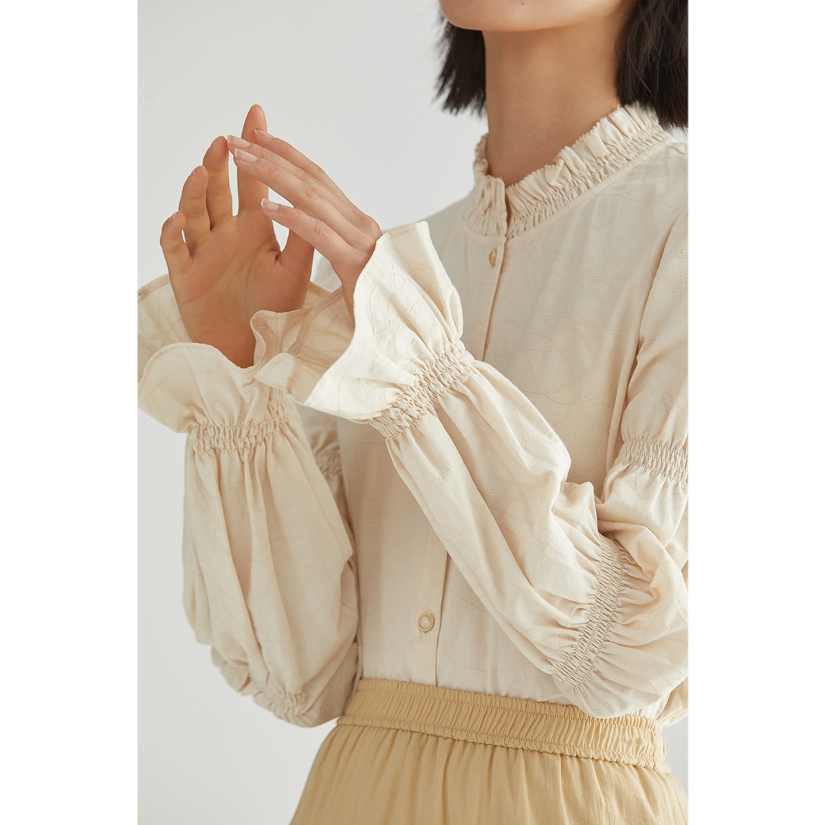 ブラウス トップス レディース 长袖 オフィス フレンチスリーブシャツ 無地 おしゃれ ゆる 大人