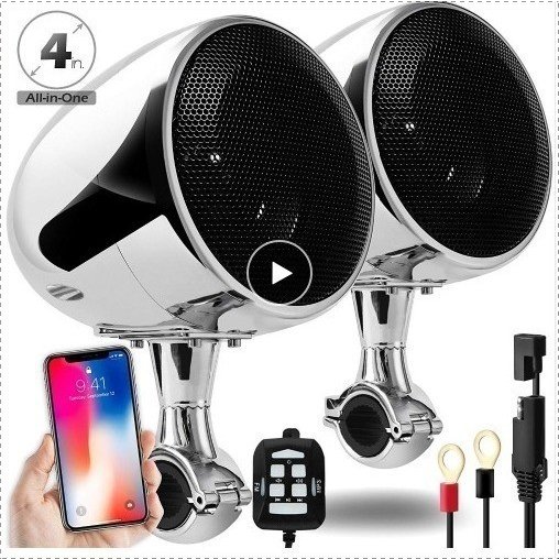 お买い得 Aileap SPK350 4 インチ防水オートバイ Atv Bluetooth 高性能　スピーカー 300 ワット内蔵 黒