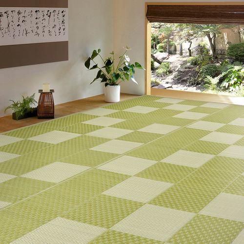 【メーカー直送品】萩原 洗えるい草風カーペット 矢倉 江戸間15帖GR グリーン