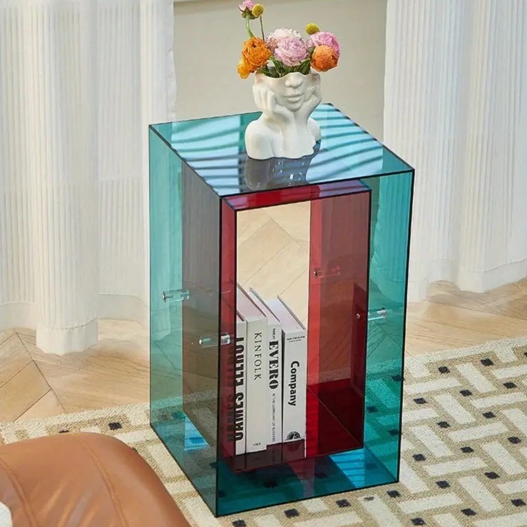 サイドテーブル アクリル プラスチック コーヒーテーブル レッド ブルー クリア お洒落 モダン シンプル ベッドルーム 寝室 オフィス 4-7