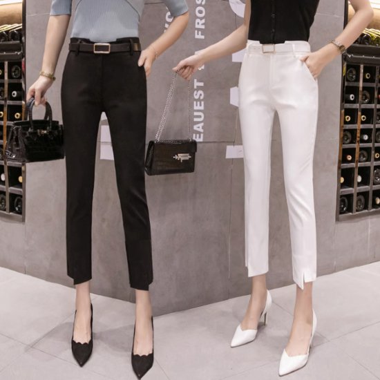 9分丈パンツ レディース クロップドパンツ ボトムス ズボン シンプル 無地 ハイウエスト スリムフィット カジュアル お出かけ おしゃれ きれいめ OL 通勤 ポケット スーツパンツ 九分丈 女性