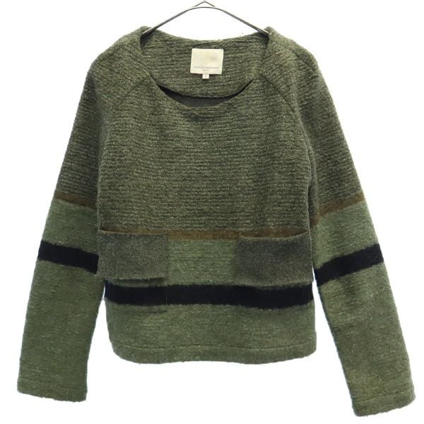 ウールブレンド ボーダー 長袖 ニット S カーキ セーター レディース