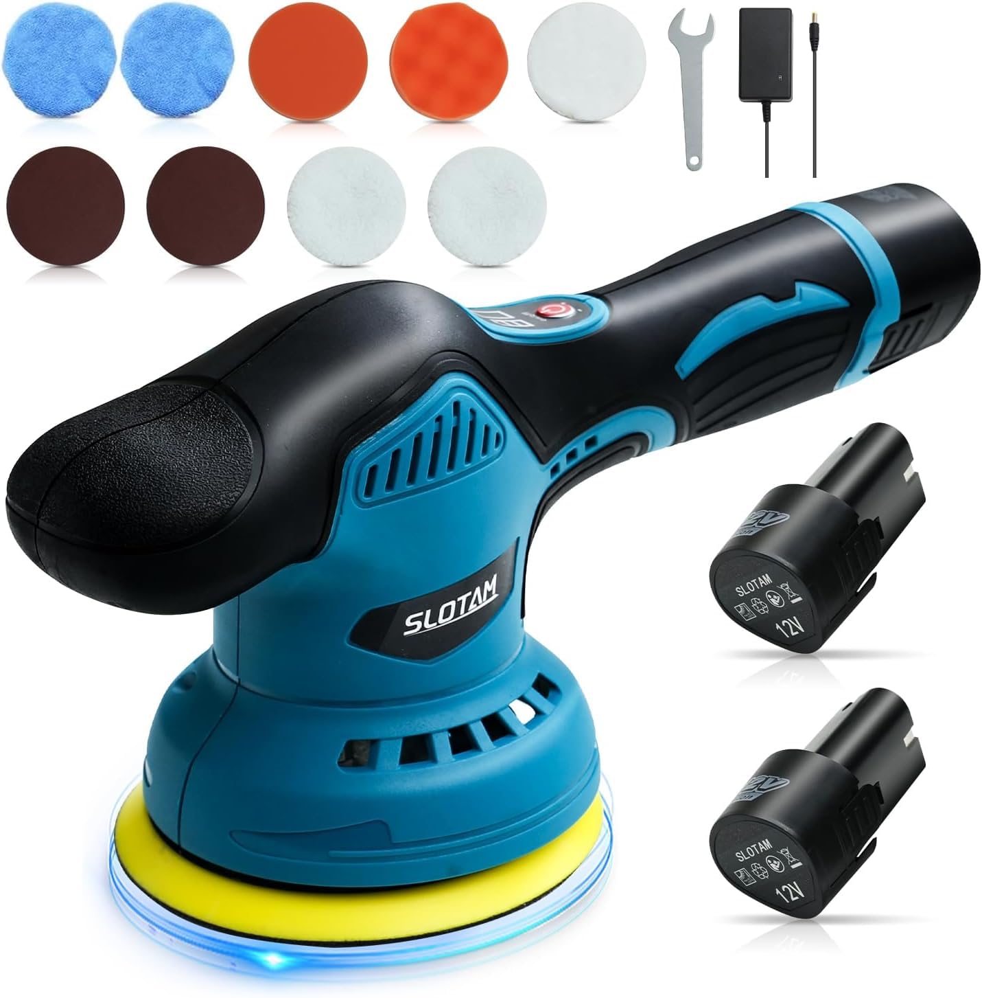 ポリッシャー 充電式 ダブルアクション ポリッシャー 大容量バッテリ一2個搭載 車 コードレスポリッシャー 充電式ポリッシャー 電動ポリッシャー ブルー