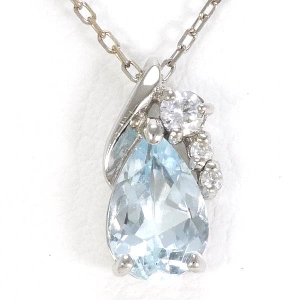 K10 10金 WG ホワイトゴールド ネックレス アクアマリン ジルコニア ジュエリー 中古