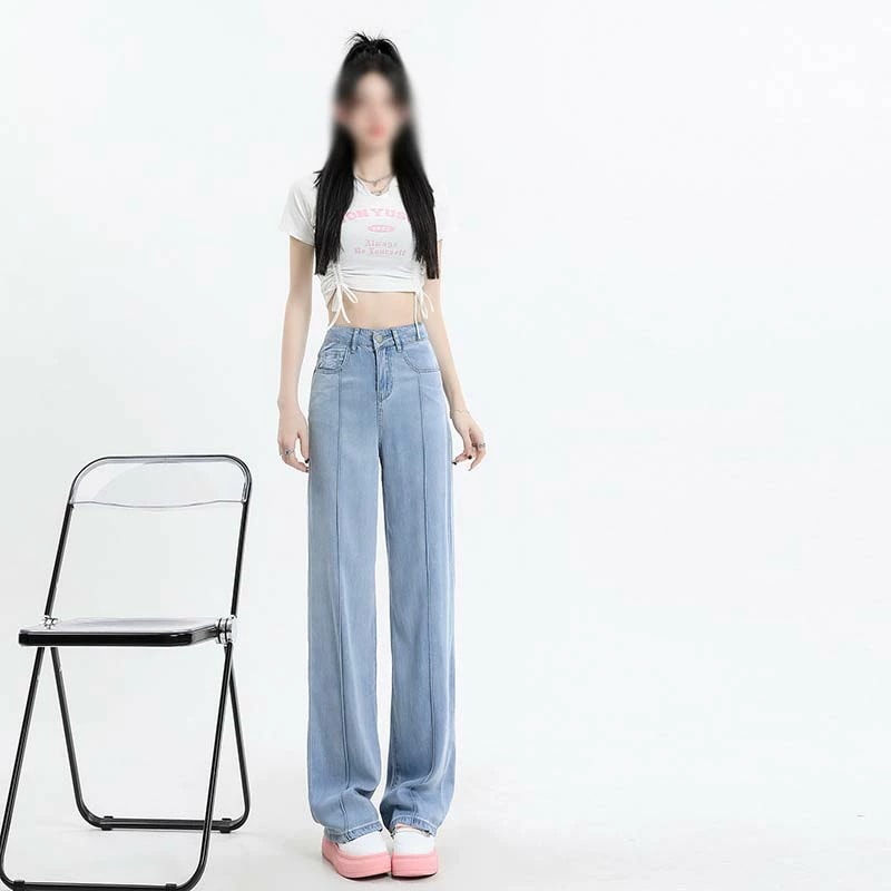 レディース 夏 新作 薄手 テンセル デニム ワイドレッグパンツ ハイウエスト スリムドレープ ゆったり ワイドレッグパンツ 大きいサイズ カジュアル 無地 通気性 2色