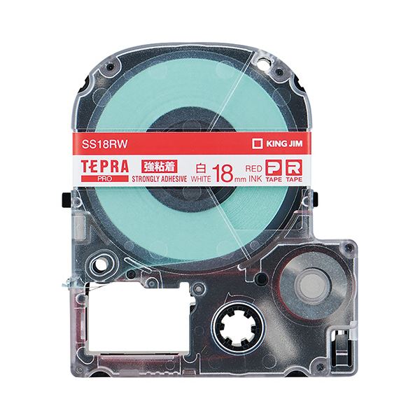 (まとめ) キングジム テプラ PRO テープカートリッジ 強粘着 18mm 白／赤文字 SS18RW 1個 (×10セット)