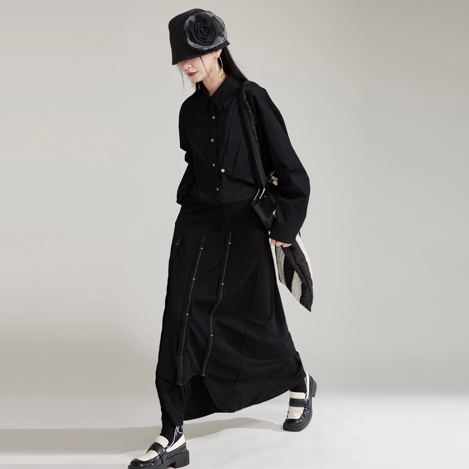【J.Fashion】 202今週の割引は 25% オフです4秋 ドッキングロングスカート レイヤード 個性的なデザイン 関連商品は店で購入可能 メガ割