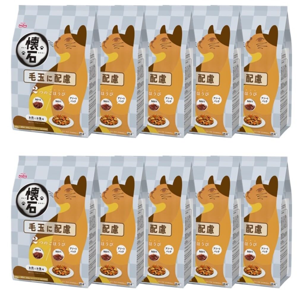 ペットライン 懐石 2つのごほうび 毛玉に配慮 キャットドライ 総合栄養食 【国産/小分け】 600g 10袋 (ケース販売)