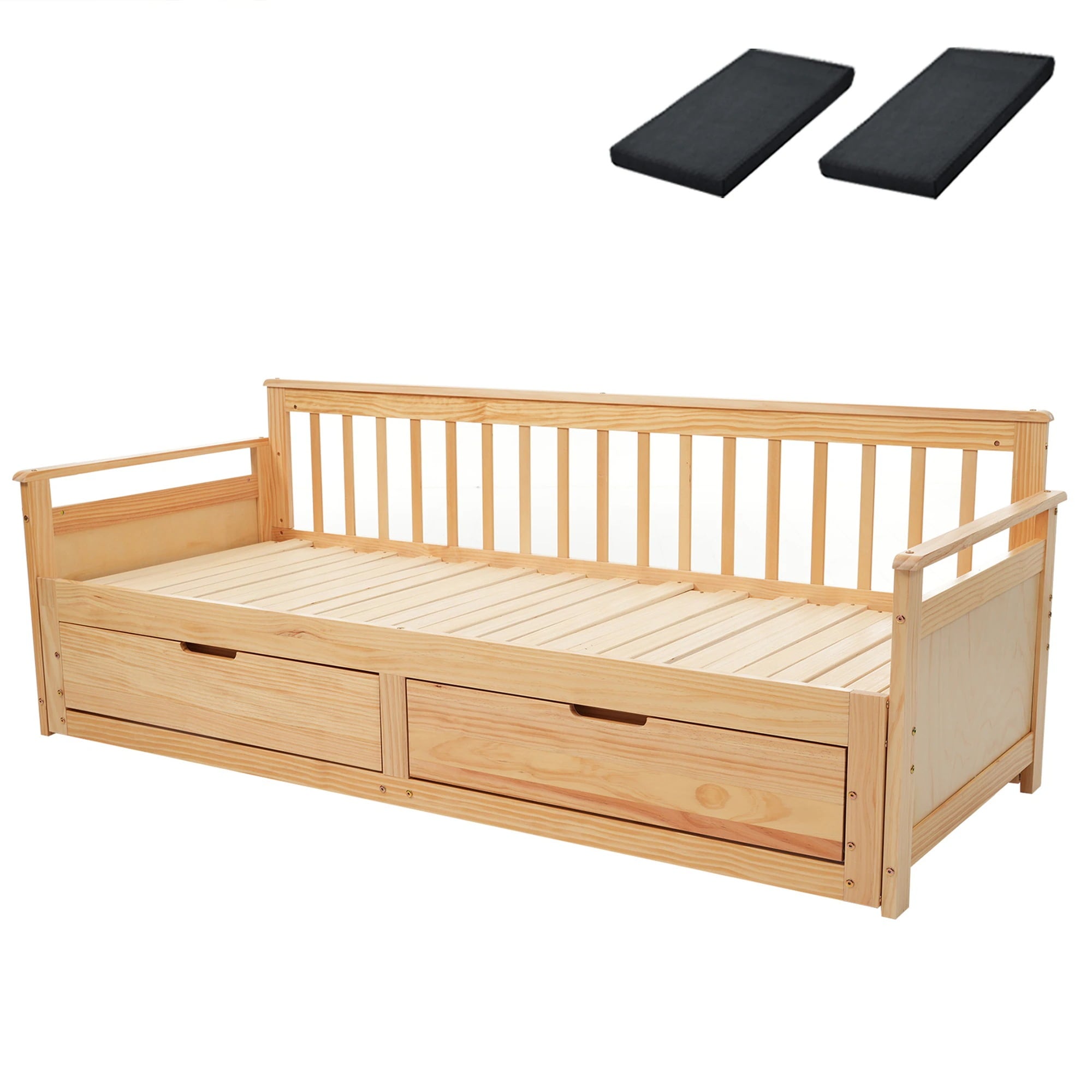 245【幅70cmマット2個付】きソファベッド ディベッド 伸長式ベッド 木製 引き出し付き 収納付き おしゃれ 2way 天然木 パイン材 すのこ仕様【ナチュラル】 29,895円