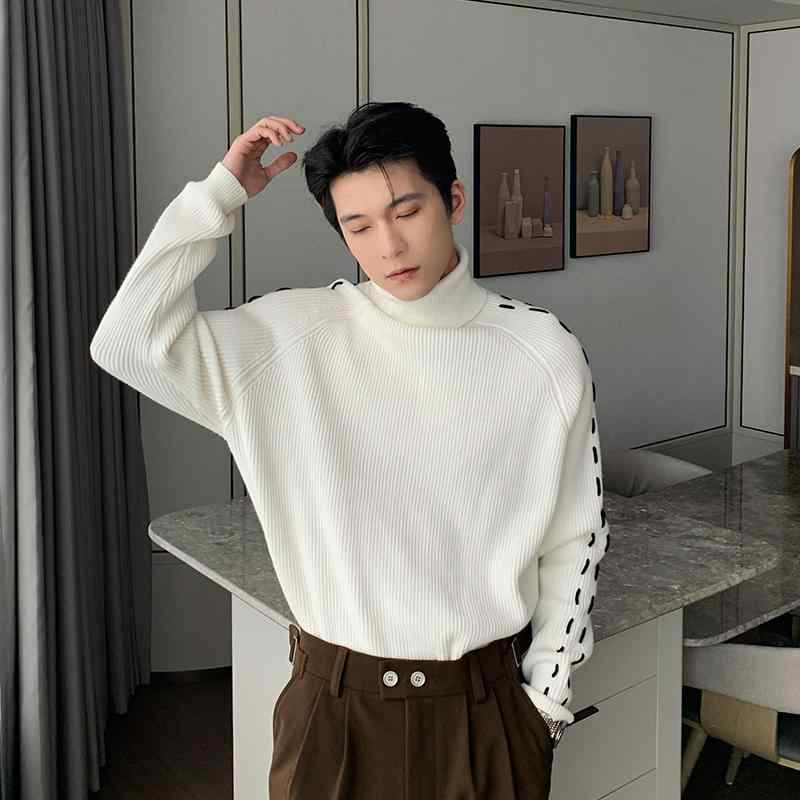 メンズ 男性用 ファッション オシャレ シンプル 大人 かっこいい ストリート 紳士服 ボール フリー タートルネックセーター 冬 白 ホワイト インナー レイ ヤード シャツ 韓国ファッション プル