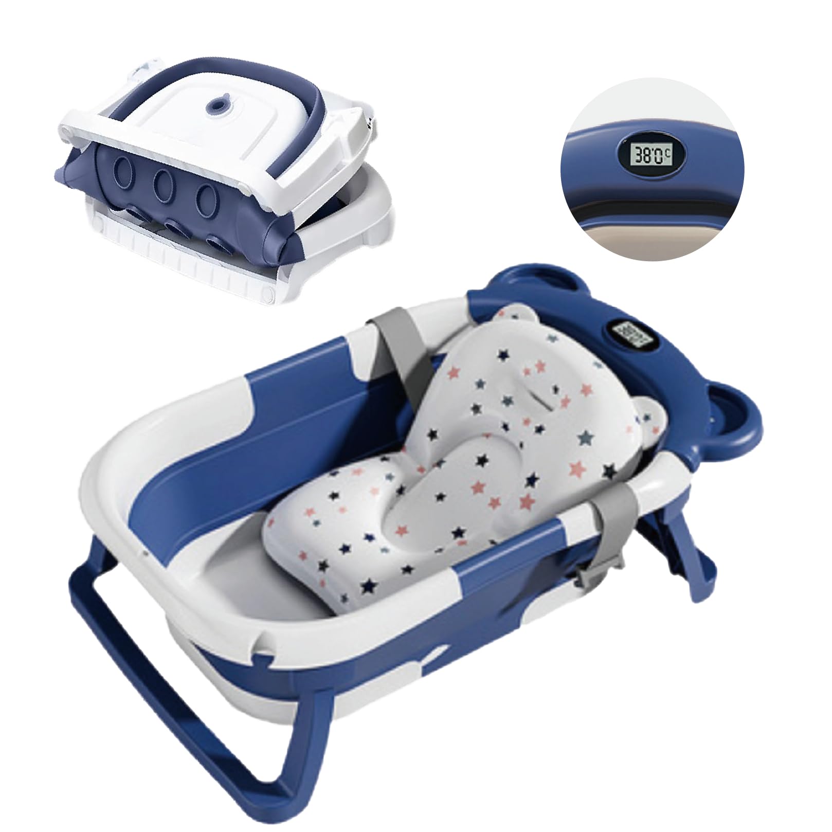 ベビーバス 折り畳み ベイビーバス 赤ちゃん お風呂 沐浴 ベビー バス 折り畳みベビーバス baby bathtub 【温度計付き】 (ブルー)