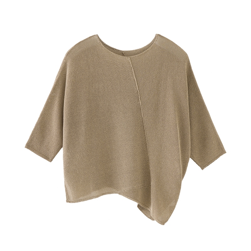 【READ_ME】ハイローヘムニットトップスキャメルラメ入りビスコース混軽やか×上品×春秋対応B90229145 9,120円