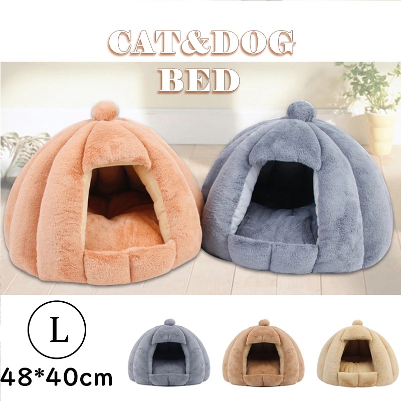 猫ハウス 冬 猫用ベッド ドーム型 ペットベッド ペットハウス 猫 小型犬 カボチャ クッション付き ペット用寝袋 ペット用品 保温防寒 洗える 寒さ対策 滑り止め 快適 柔らかい 半密閉式 暖かい