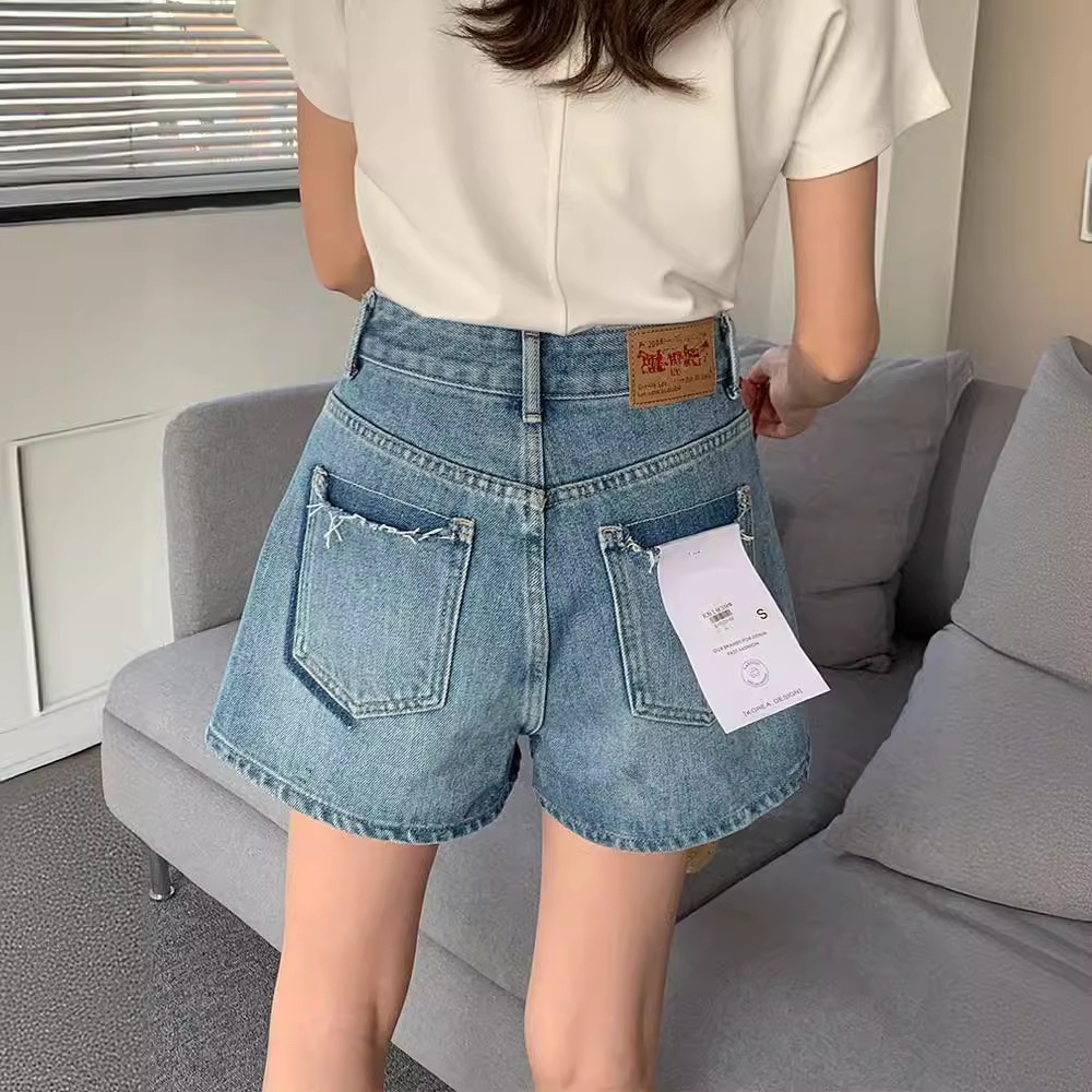 夏がやって来ました！女性向けのデニムショートパンツ！夏ゆったり着痩せハイウエストaラインワイドレッグホットパンツ