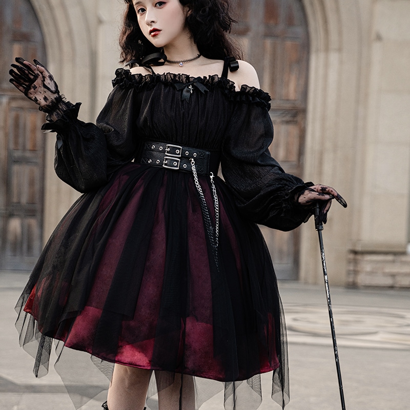 ロリータスカート ハロウィン デイリー シンプル キャベツ ゴス ダーク系 ツインフルセット オプブラックロリータ