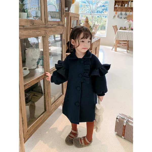 おしゃれ子供服フリル ゆったり キッズ 中綿ジャケットコート