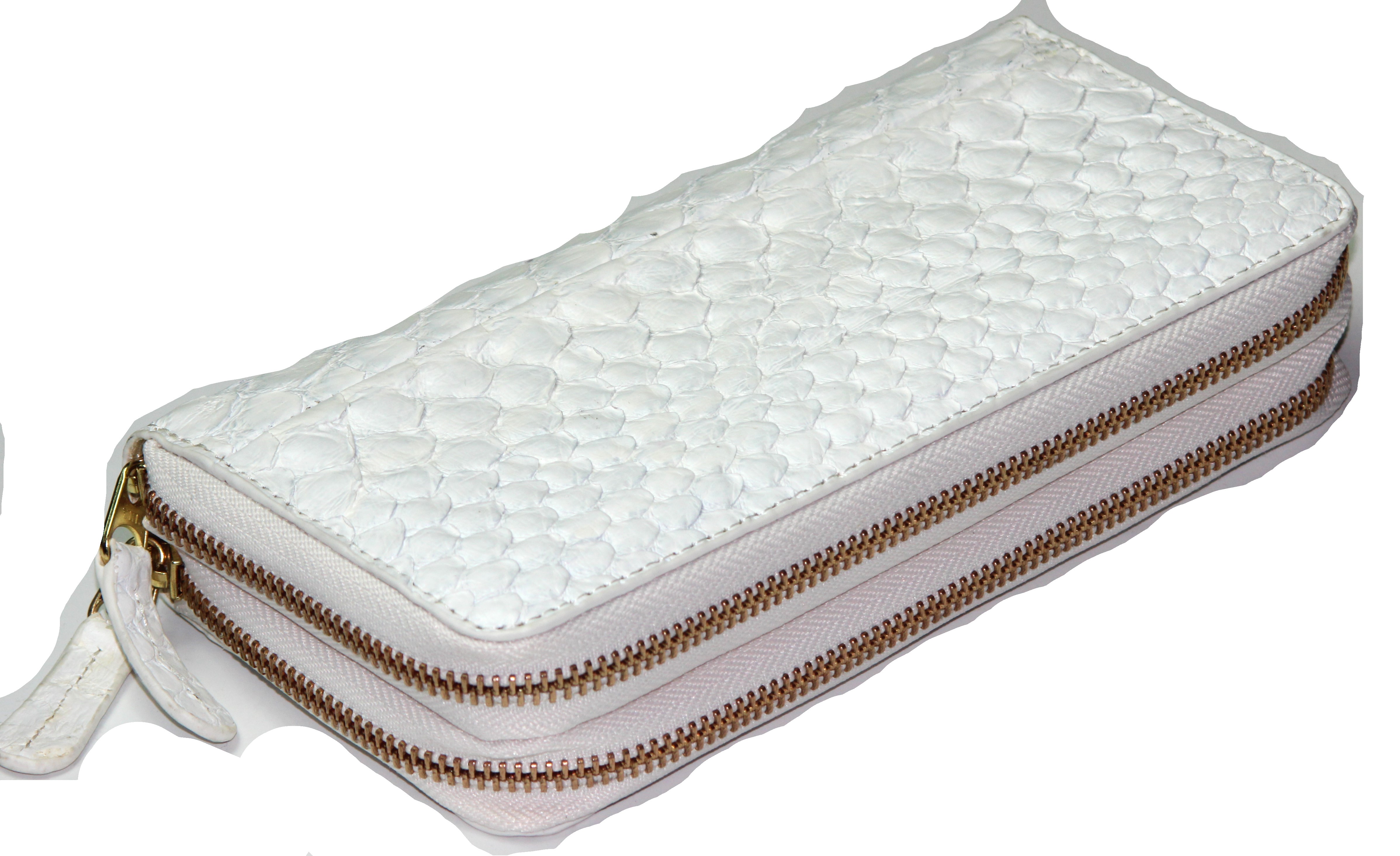 【新規OPEN】【期間限定セール】【激安】【新品未使用】本パイソン革　大判ウロコ　ダブルファスナー式　ラウンドロングウォレット　3226　白