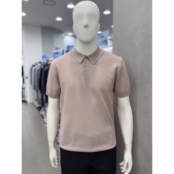 メンズ夏半袖コットン混紡プルオーバーポロカラーネックニットトップTシャツ3色択1_JK