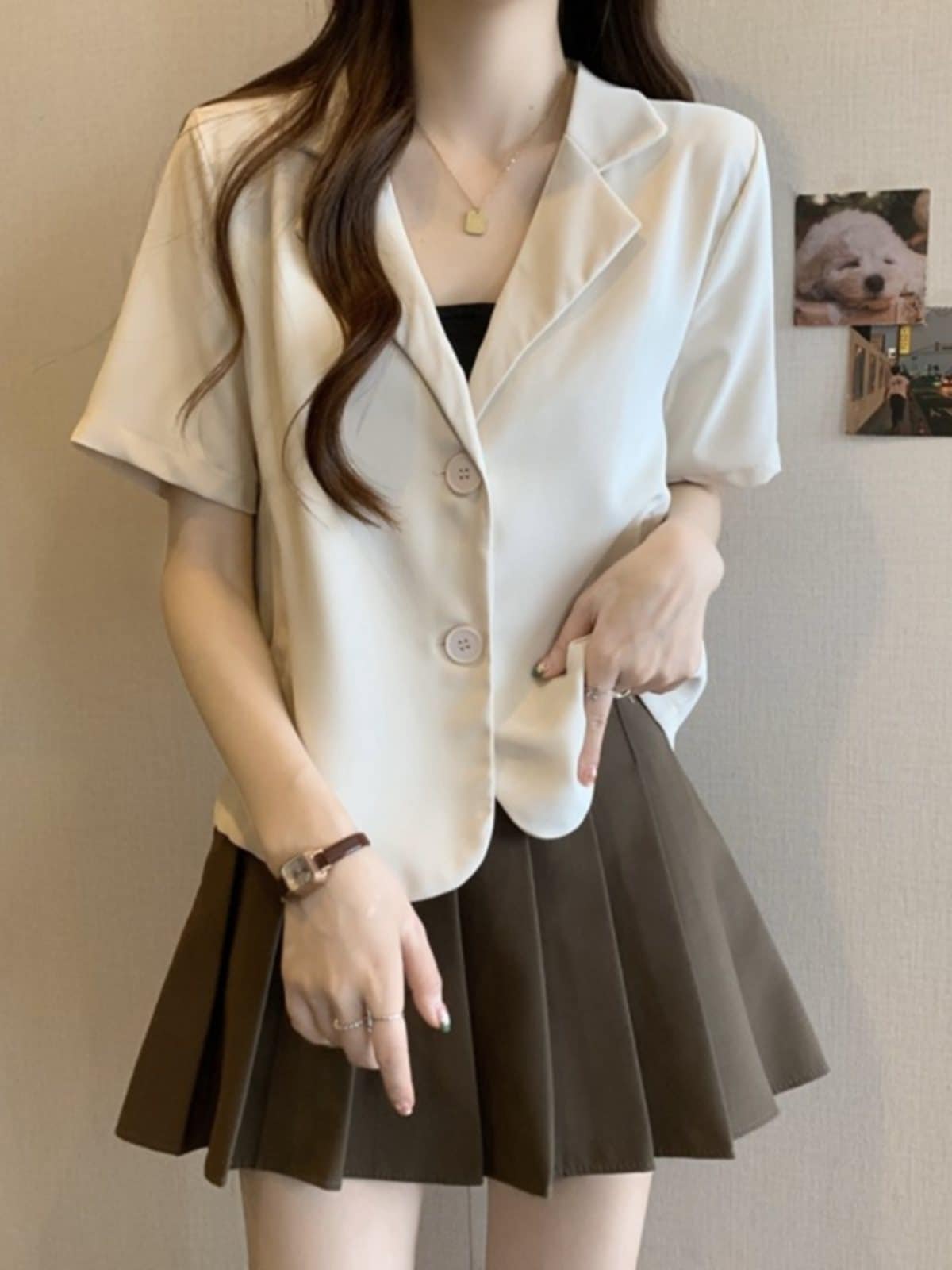 ラペル右肩半袖小さめのスーツトップス女性用夏大きいサイズ太いmmカジュアルスタイリッシュ年齢軽減薄手コート