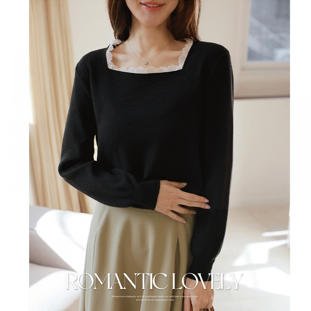 Click & Funny Mulden レーススクエアネックニット