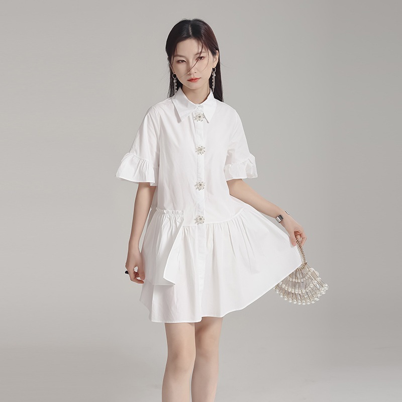 【J.Fashion】 ショートワンピ フリル シャツワンピ 可愛い 夏 レディースワンピース 関連商品は店で購入可能