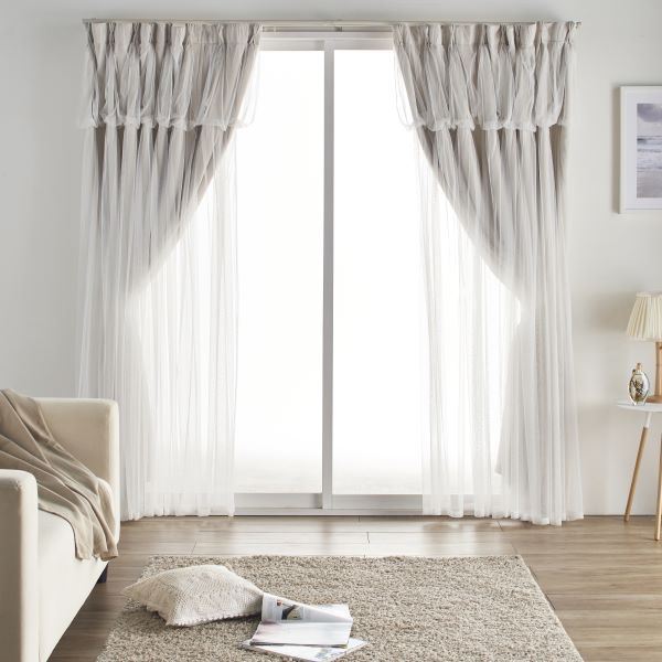 2級遮光カーテン 約幅100x丈110cmx2枚セット ベージュ 姫系 カーテン 2重カーテン 北欧 レイヤードカーテン ダブルカーテン 一体型カーテン 遮熱 保温 エコ 省エネ レイヤードカーテン