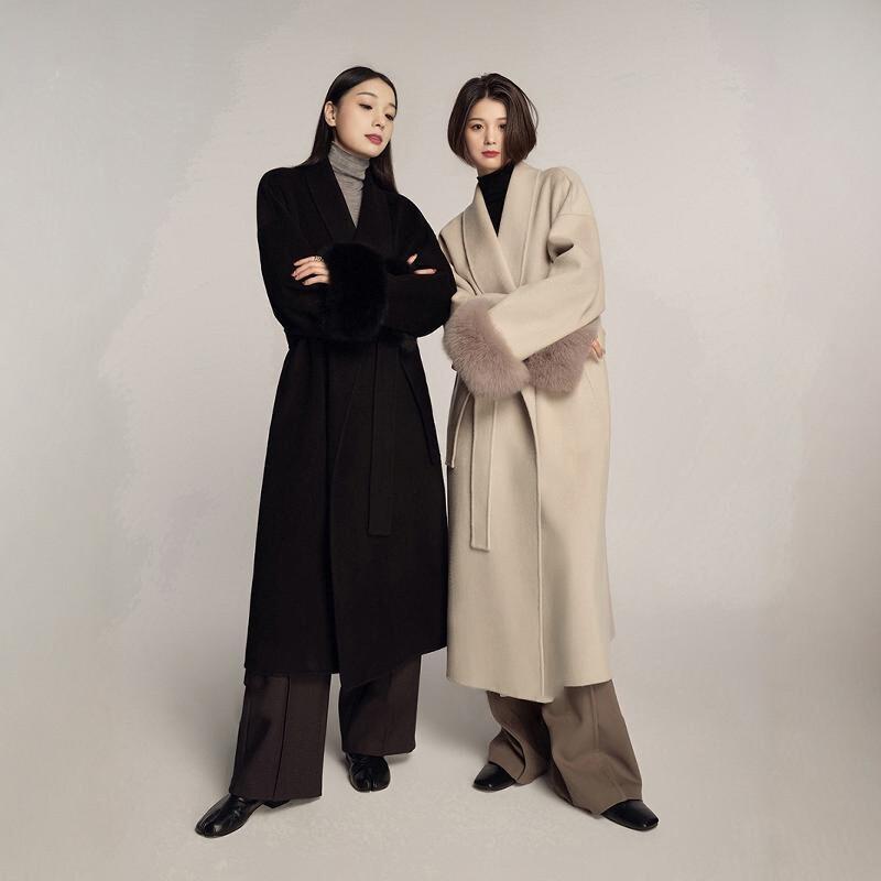 秋冬 コーデ レディース ファッション オシャレ 服 カワイイ シンプル 大人カワイイ 大きいサイズ ブラック フォックスファー ウール コート ハイエンド 8,257円