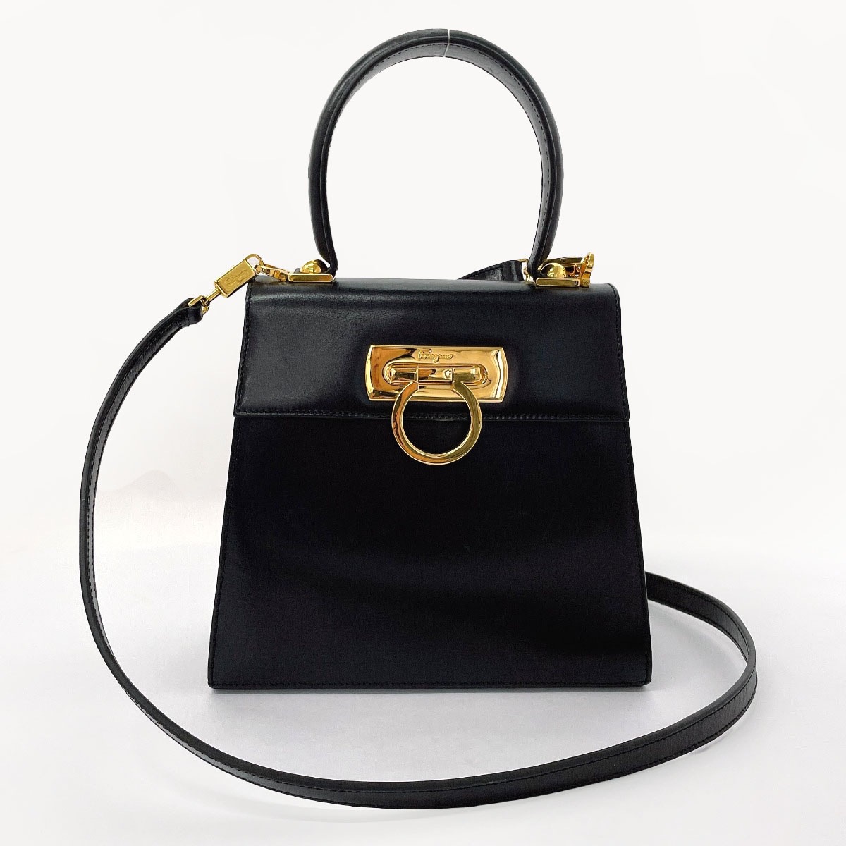 Salvatore Ferragamo BV-212193 2WAY ガンチーニ ハンドバッグ ブラック レザー レディース