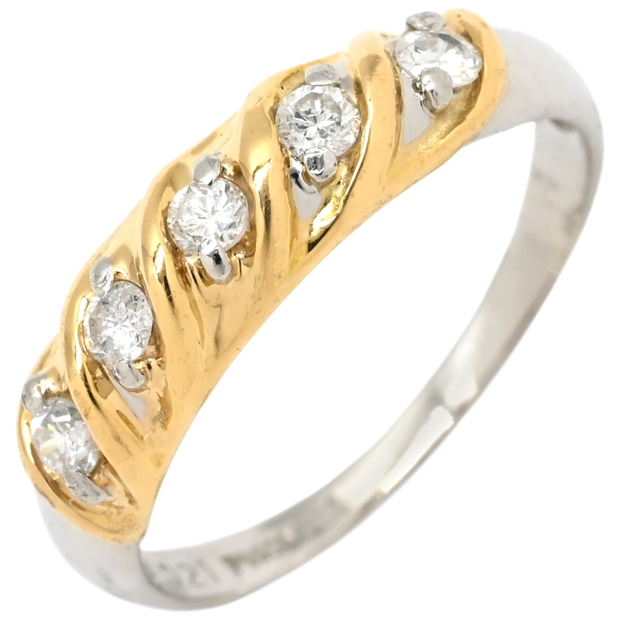 リング 指輪 ダイヤモンド 0.21ct プラチナシルバーXイエローゴールド 5石 5粒 ブリリアントカット 18K 750 YG プラチナ コンビ ダイア 10号【中古】